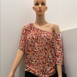 AB Studio Multicolor Floral One-Shoulder Blouse